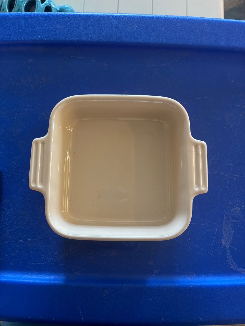 Le Creuset Red and Cream Ceramic Square Baking Dish with Handles